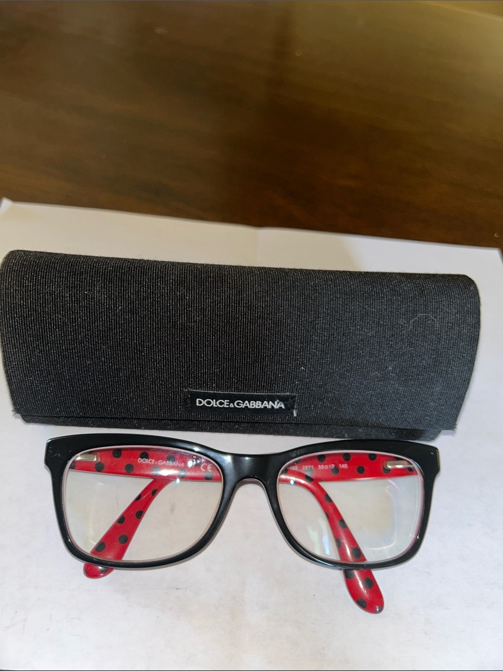 RX Dolce & Gabbana Black Frame Glasses with Red Polka-Dot Temples